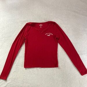Hollister Red V-Neck Long Sleeve Slim Tee